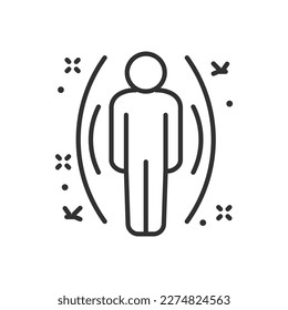 Insect protection, mosquitoes, linear icon, man and the barrier around him. Line with editable stroke