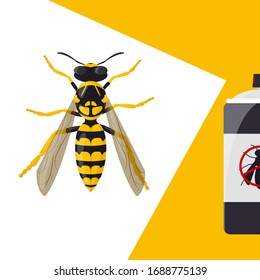 Insect repellent concept. Cartoon wasp. Vector illustration