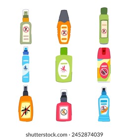 insect repellent set cartoon. fly tick, ant bee, hornet gnat insect repellent sign. isolated symbol vector illustration