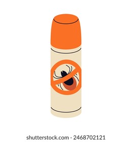 Insect repellent spray can. Tick and gnat repelling aerosol bottle. Anti-bite, chemical toxic liquid in sprayer, insecticide container. Flat graphic vector illustration isolated on white background