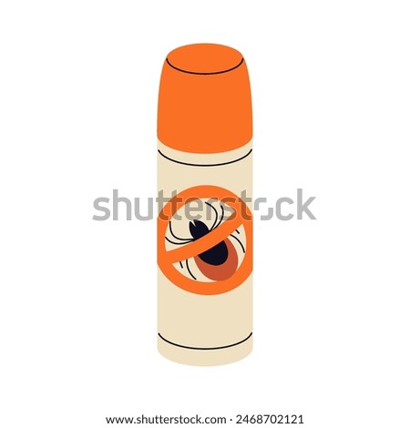Insect repellent spray can. Tick and gnat repelling aerosol bottle. Anti-bite, chemical toxic liquid in sprayer, insecticide container. Flat graphic vector illustration isolated on white background