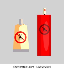 Insect repellents. Tube, spray, aerosol. Camping concept. Vector illustration can be used for topics like campsite, wilderness, forest, mosquitos