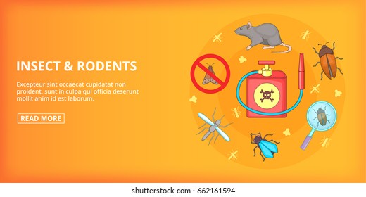 Insect rodents banner horizaontal concept. Cartoon illustration of insect rodents banner horizontal vector concept for web