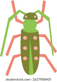 An insect with segmented body and long legs is depicted in a flat paper cut style. This creature shows geometric shapes with a minimalist aesthetic for a childlike appeal. Cartoon vector illustration