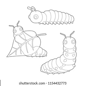 Insect Set Cute Caterpillar Cartoon Vector Coloring Book