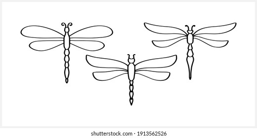 Icono de conjunto de insectos aislado en blanco. Animal de esténcil. Colorando el libro de la página. Ilustración de material vectorial. EPS 10