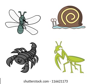 insect set mosquito.snail.scorpion.mantises