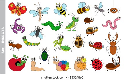 Cartoon Insect Collection Set Stock Vector (Royalty Free) 1155983131