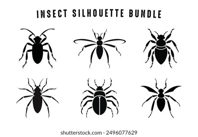 Insect Silhouette Vector art bundle, Insect Clipart black Silhouette Set