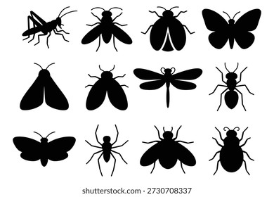 Siluetas de insectos colección saltamontes mariquita