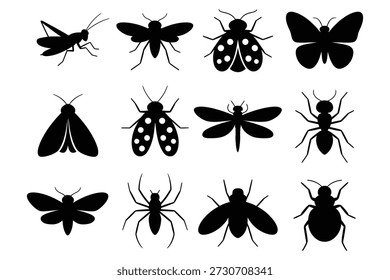 Siluetas de insectos colección saltamontes polilla