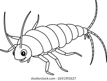 Inseto Silverfish Animal Isolado Coloração Página 