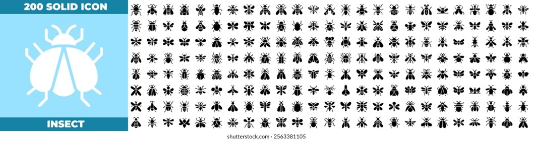 Insect Solid Editable Icons set. Vector illustration in modern thin solid style of insect icons: butterflies, bees, ladybugs, etc