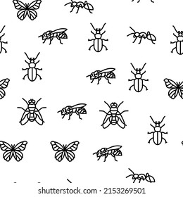 Insect, Spider And Bug Wildlife Vector Seamless Pattern Thin Line Illustration