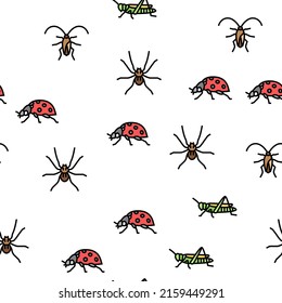 Insect, Spider And Bug Wildlife Vector Seamless Pattern Thin Line Illustration