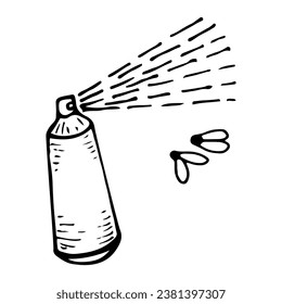 Insect spray sketch. Travel protection against bites. Hand drawn illustration.