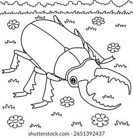 Página de coloração de animal de besouro de inseto para crianças 