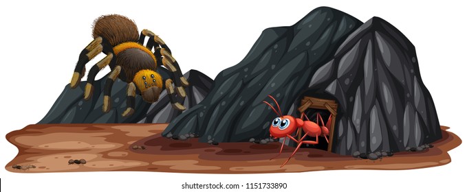 Insect at the stone cave illustration