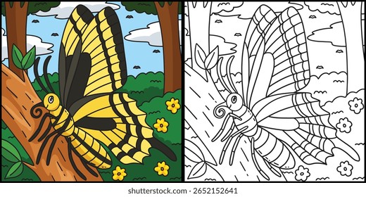 Ilustração de inseto borboleta rabo de andorinha 