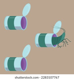 An insect in a tin can.The concept of pollution of nature. Ecological catastrophy. Vector illustration isolated on white background.
