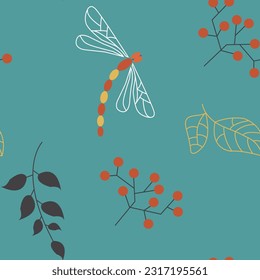 Insect Unusual Vector Seamless Pattern. Tropical Dragonfly Background. Animal Vintage Card.