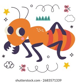 Ilustração de vetor de inseto. Design mínimo plano. Ilustração editável para web, móvel, impressão