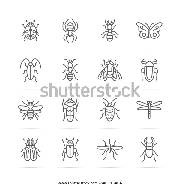 insect vector line icons, minimal\
pictogram design, editable stroke for any\
resolution