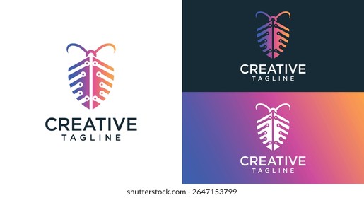 Logotipo de vetor de inseto com conceito de tecnologia colorida