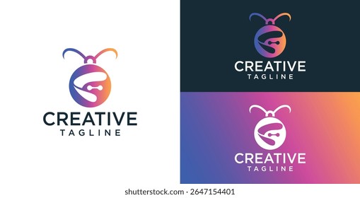 Insect vector logo with colorful technology concept