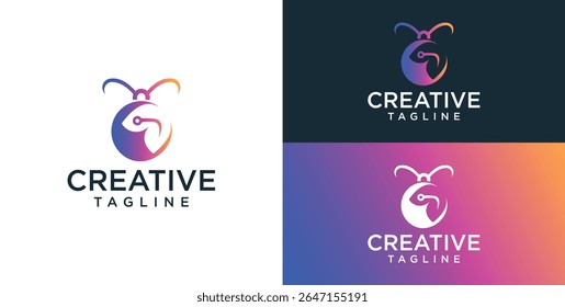 Insect vector logo with colorful technology concept