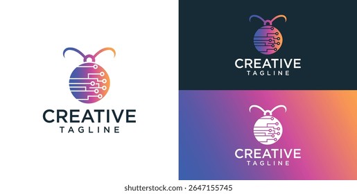Logotipo de vetor de inseto com conceito de tecnologia colorida