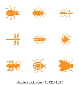 insect vector solid icon set on white background, 64x64 pixel perfect for media and web, mobile develop