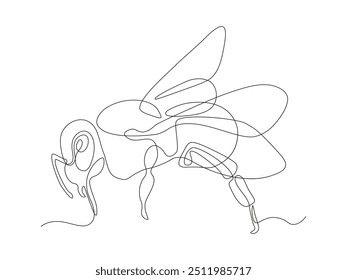 Avispa de insecto, abeja, abeja, boceto de dibujo a mano de arte de una línea continua, logotipo