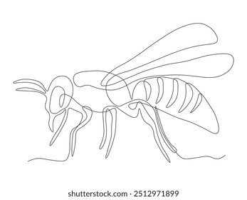 Avispa de insecto, abeja, abeja, boceto de dibujo a mano de arte de una línea continua, logotipo