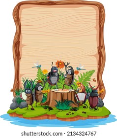 Insect with wooden frame board banner illustration