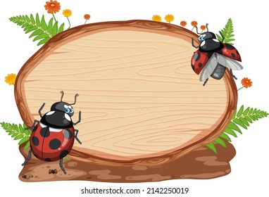 Insect with wooden frame board banner illustration