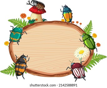 Insect with wooden frame board banner illustration