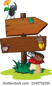 Insect with wooden frame board banner illustration