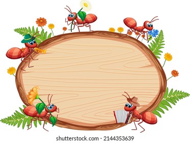 Insect with wooden frame board banner illustration
