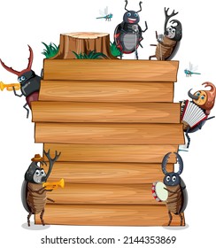 Insect with wooden frame board banner illustration