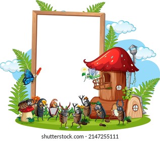 Insect with wooden frame board banner illustration