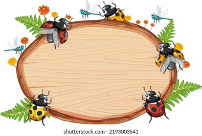 Insect with wooden frame board banner illustration