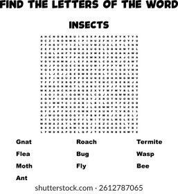 Insect Word Search Puzzle Educational Game For Kids And Learning Vocabulary