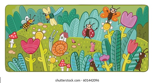 ilustración infantil mundial de insectos