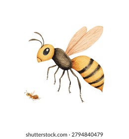 Insect with yellow and black stripes flying