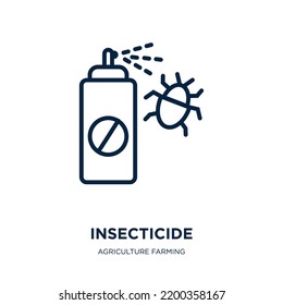 ícono de insecticida de agricultura y recolección de jardinería. Inhibidor lineal delgado, pulverización, icono de contorno de plagas aislado sobre fondo blanco. Signo de insecticida vectorial de línea, símbolo para web y