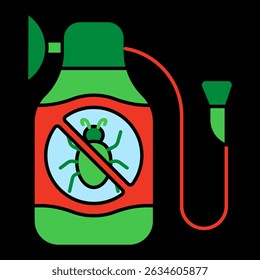 Insecticide spray icon. Container with pest symbol and sprayer tube, showing chemical pest control solution.