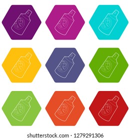 Insecticide spray icons 9 set coloful isolated on white for web