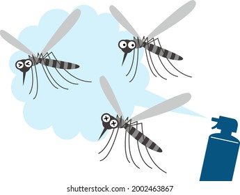 Insecticide is sprayed on flying mosquitoes.