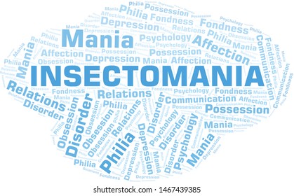Insectomania word cloud. Type of mania, made with text only.